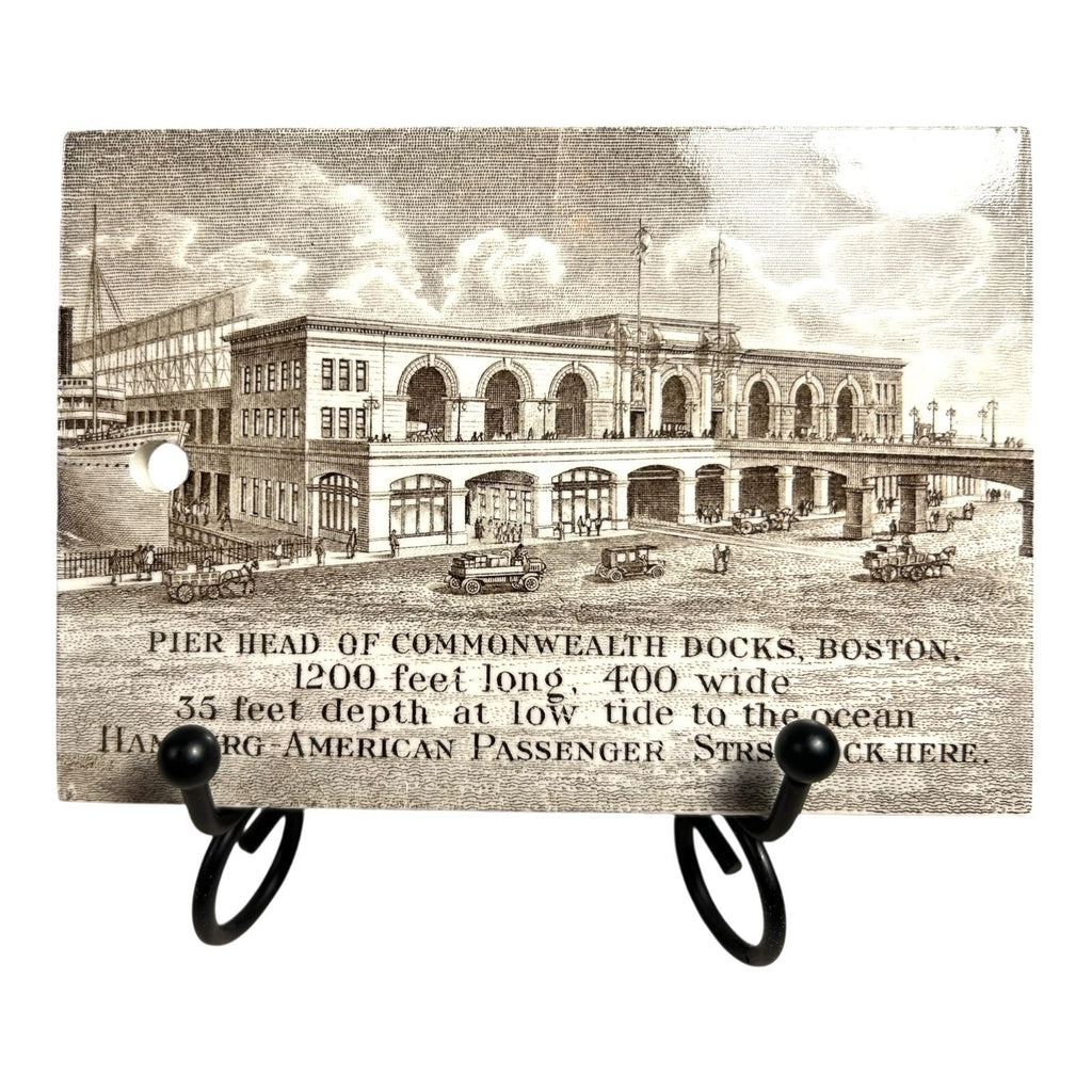 Antique Wedgwood 1914 Calendar Advertising Tile Pier Head of Commonwealth Boston