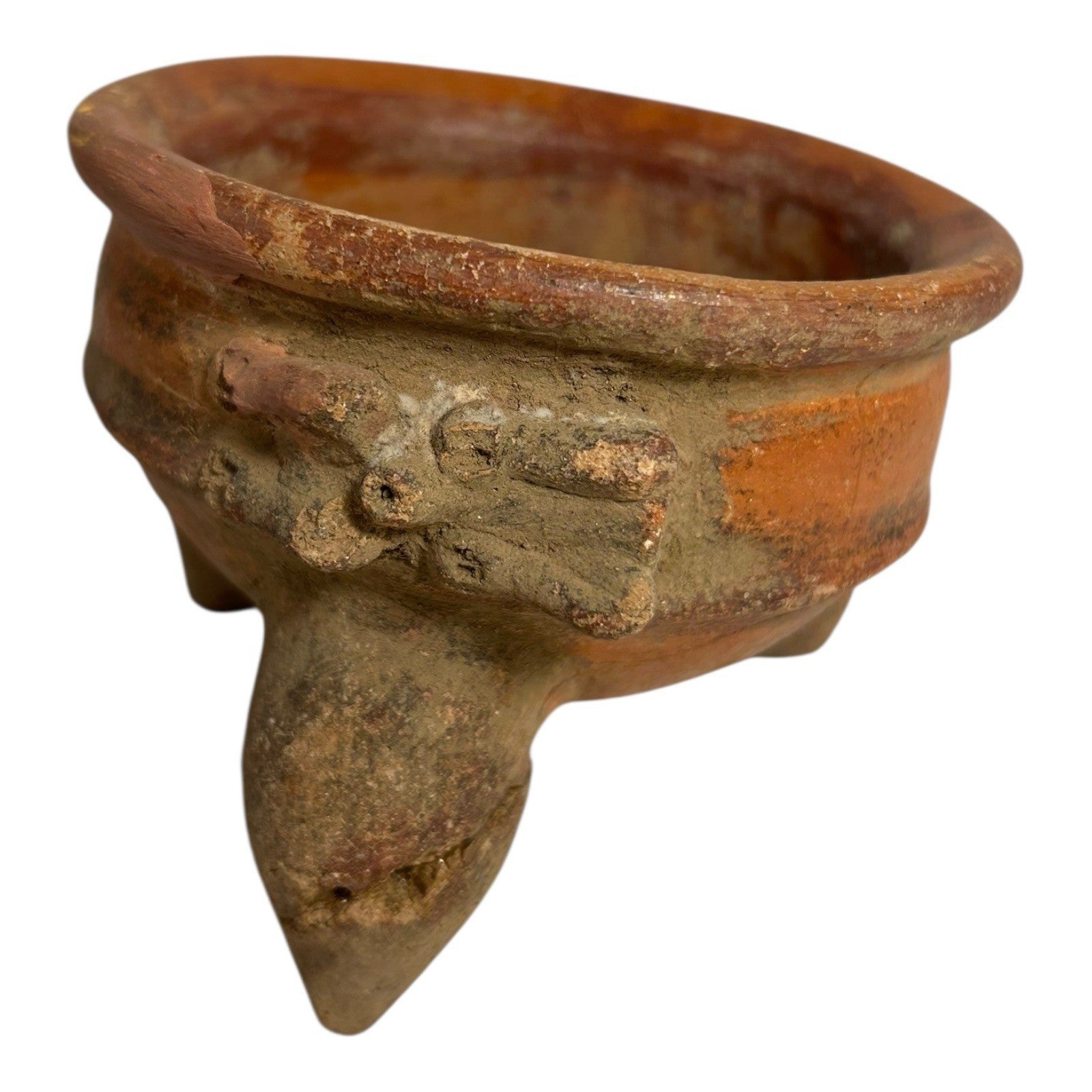 Antique Pre-Columbian Handmade Terracotta Tripod Footed Bowl