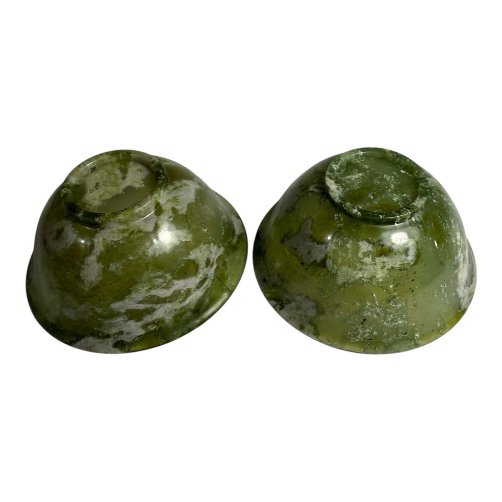 Vintage Set of Two 2 Spinach Jade Bowls from China