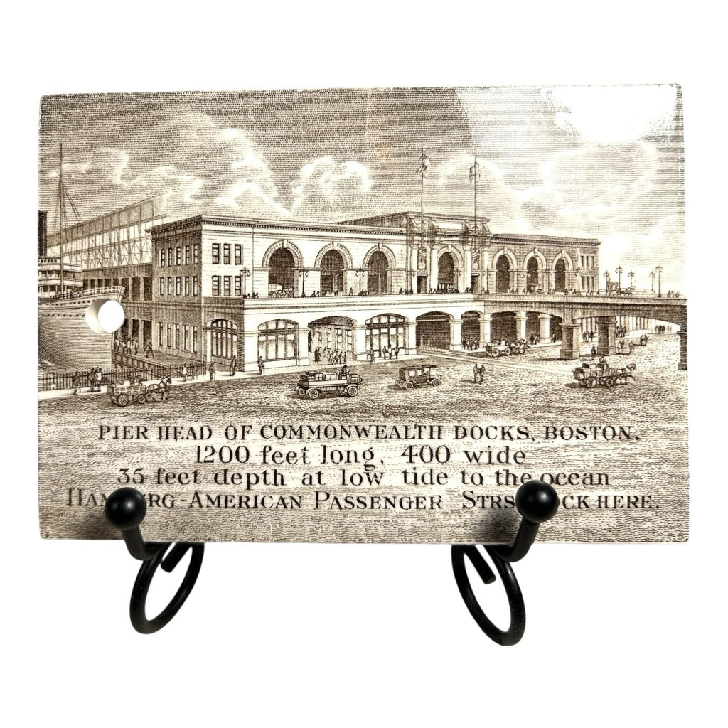Antique Wedgwood 1914 Calendar Advertising Tile Pier Head of Commonwealth Boston