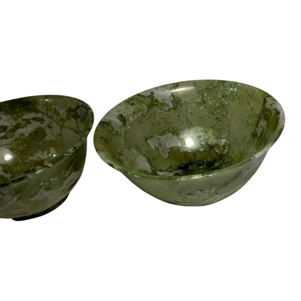 Vintage Set of Two 2 Spinach Jade Bowls from China