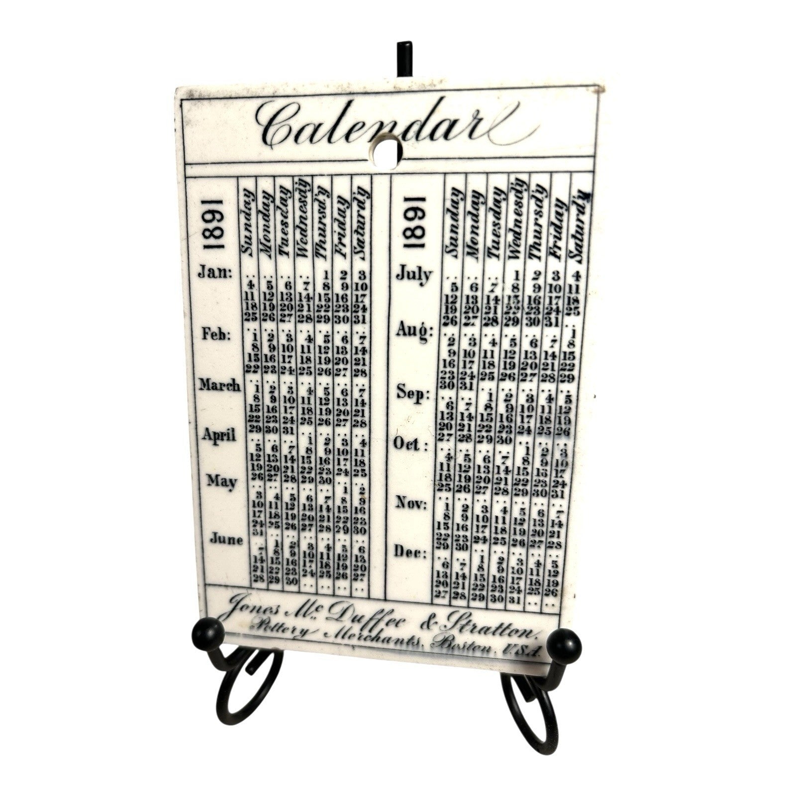 Antique Wedgwood 1891 Calendar Advertising Tile Lean To House Qunicy MA