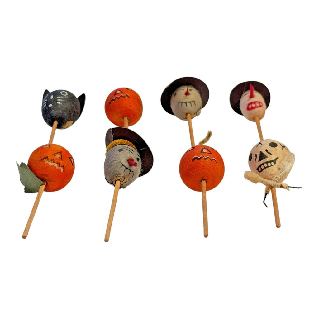 Vintage Japan Spun Cotton Halloween Cupcake Picks (Set of 8)