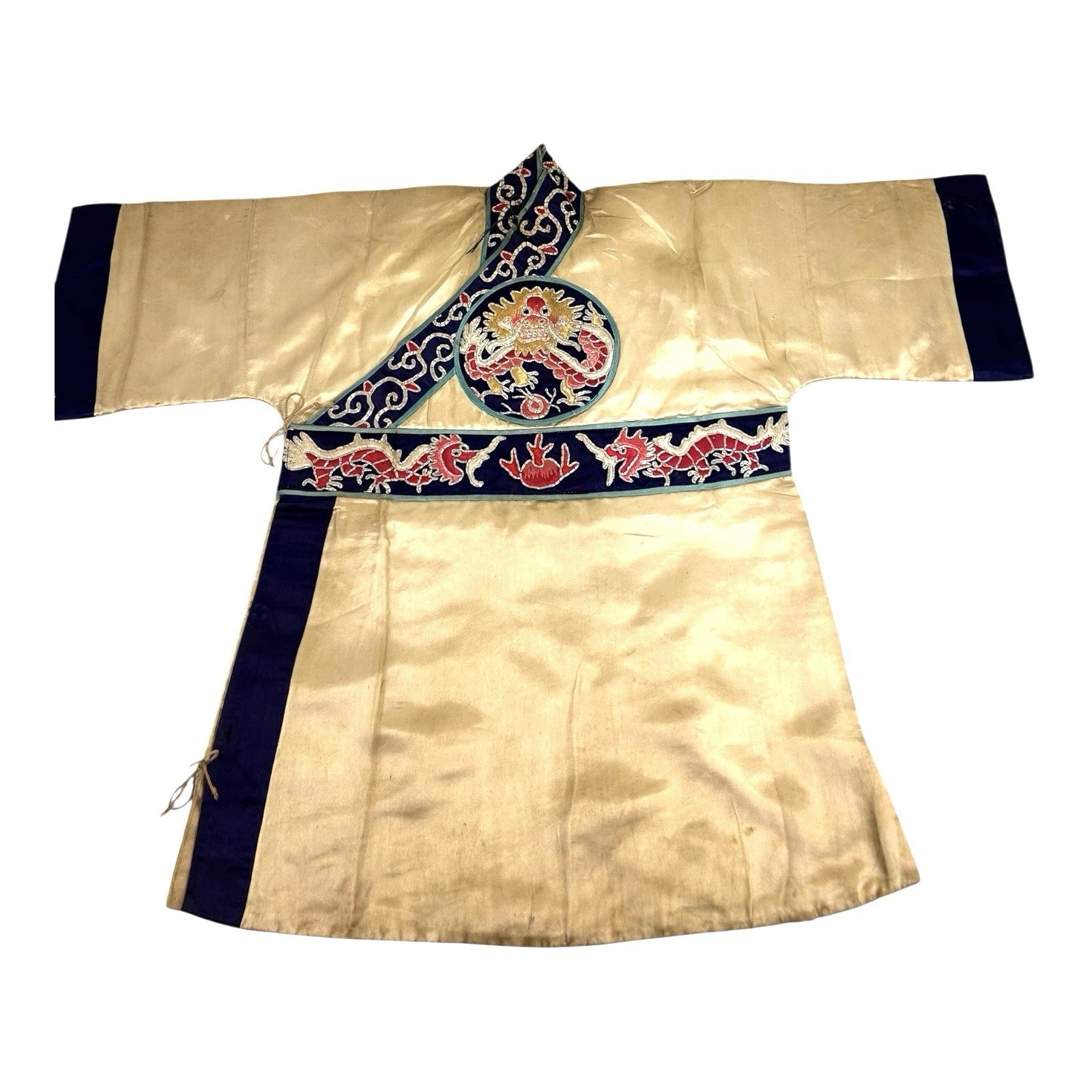 Antique Chinese Hand Embroidered Qing Dynasty Silk Dragon Themed Child's Robe