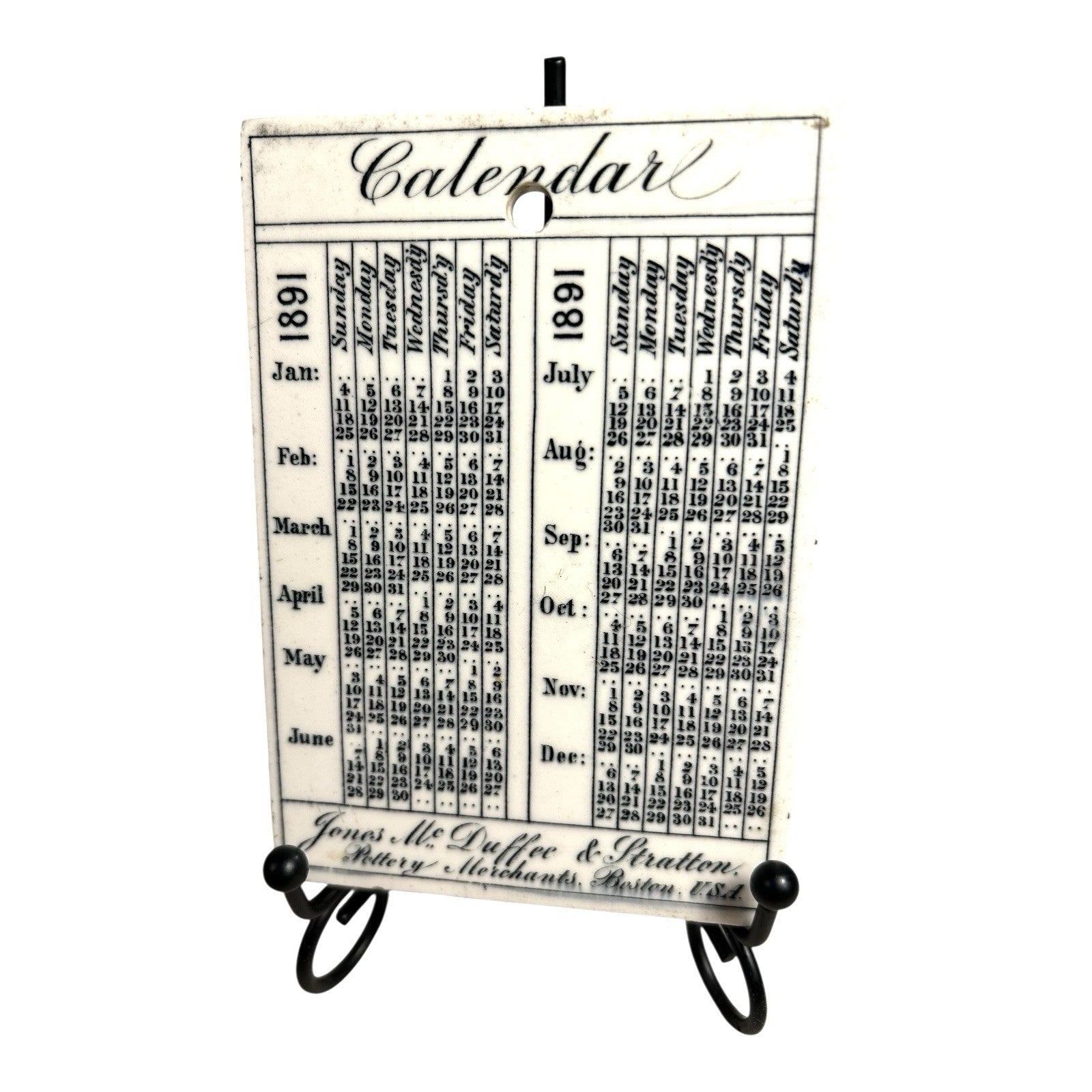 Antique Wedgwood 1891 Calendar Advertising Tile Lean To House Qunicy MA