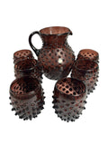 Antique Purple Amethyst Hobnail Handblown Pitcher & 6 Tumblers