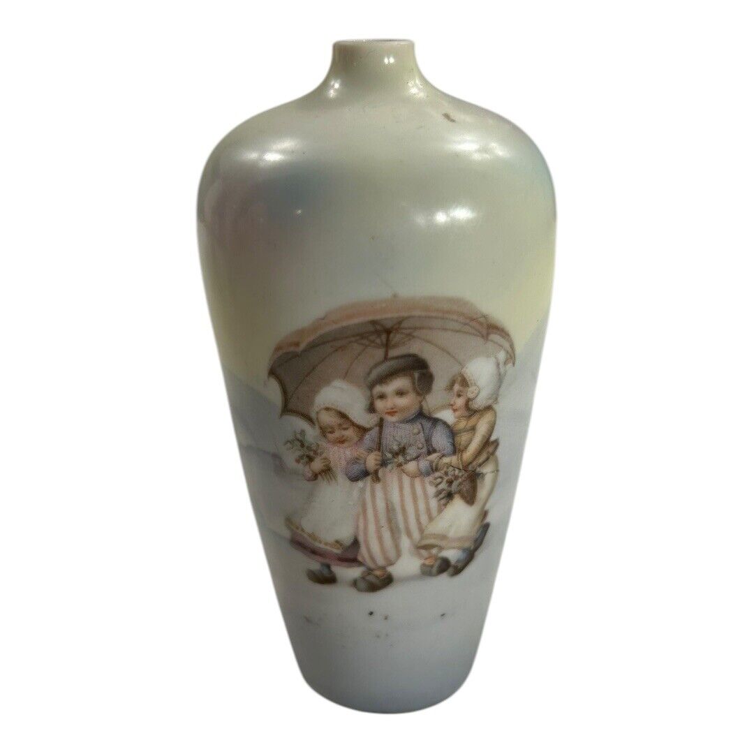 Antique Royal Bayreuth Dutch Children with Umbrella Vase
