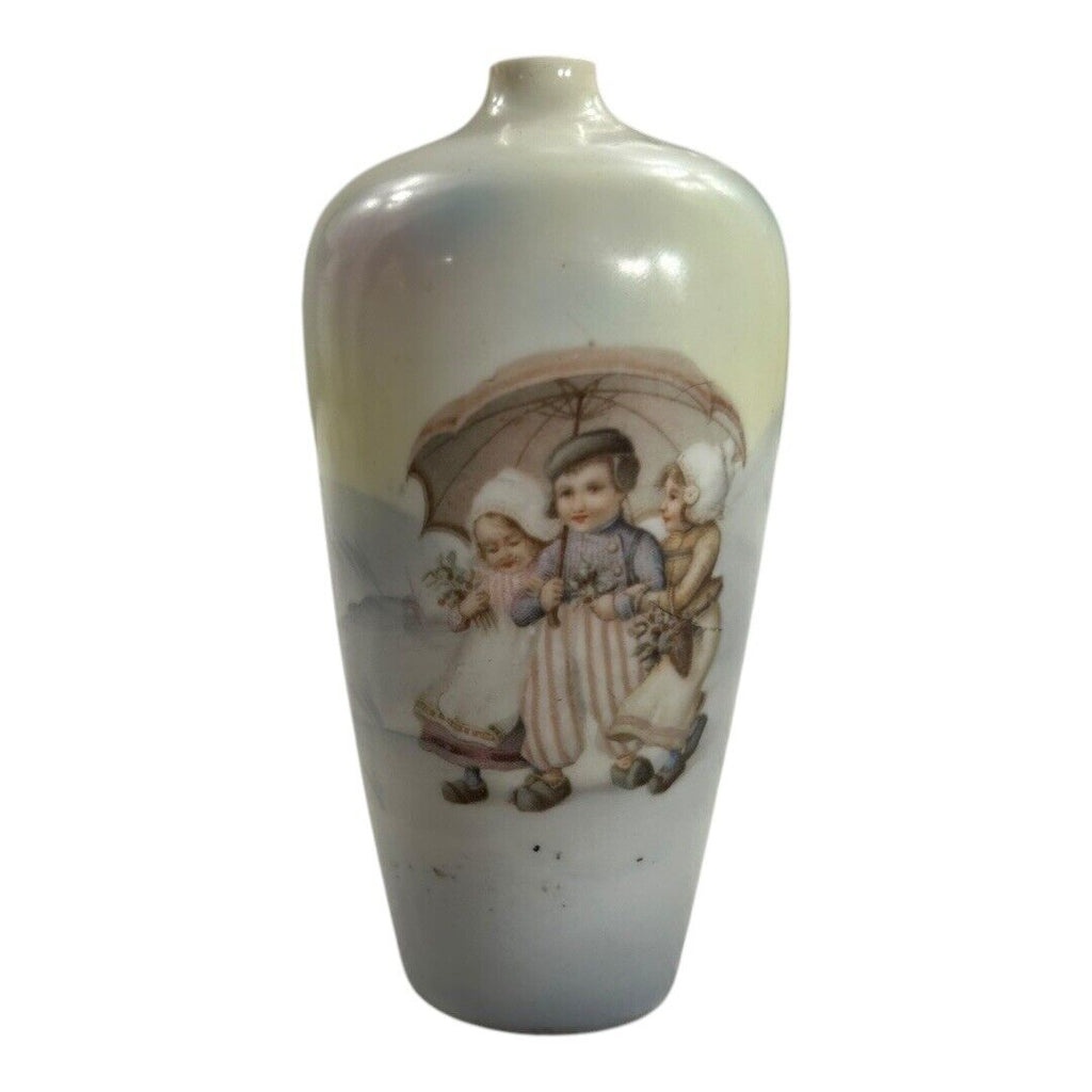 Antique Royal Bayreuth Dutch Children with Umbrella Vase