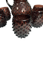 Antique Purple Amethyst Hobnail Handblown Pitcher & 6 Tumblers
