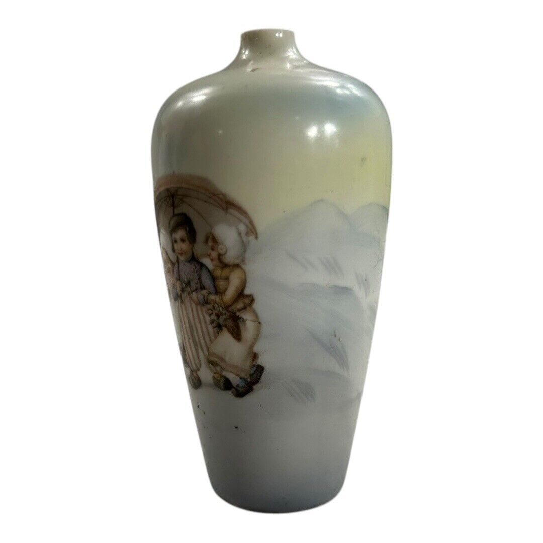 Antique Royal Bayreuth Dutch Children with Umbrella Vase