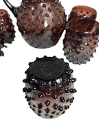 Antique Purple Amethyst Hobnail Handblown Pitcher & 6 Tumblers