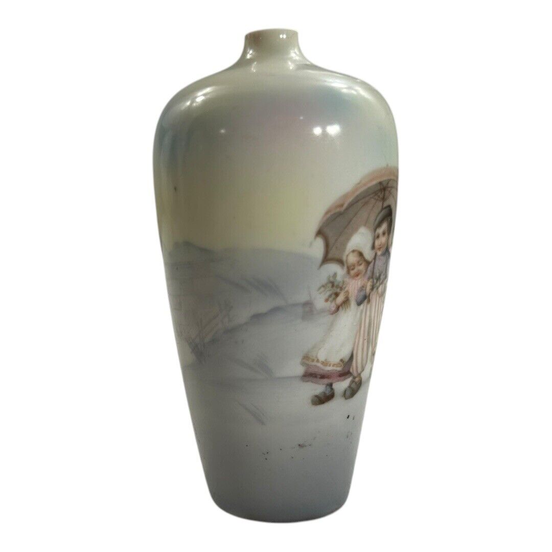 Antique Royal Bayreuth Dutch Children with Umbrella Vase