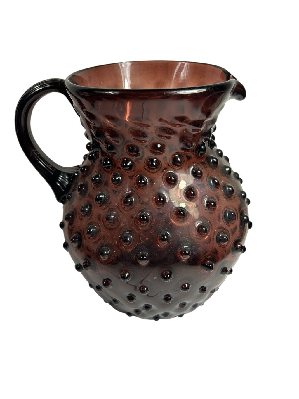 Antique Purple Amethyst Hobnail Handblown Pitcher & 6 Tumblers