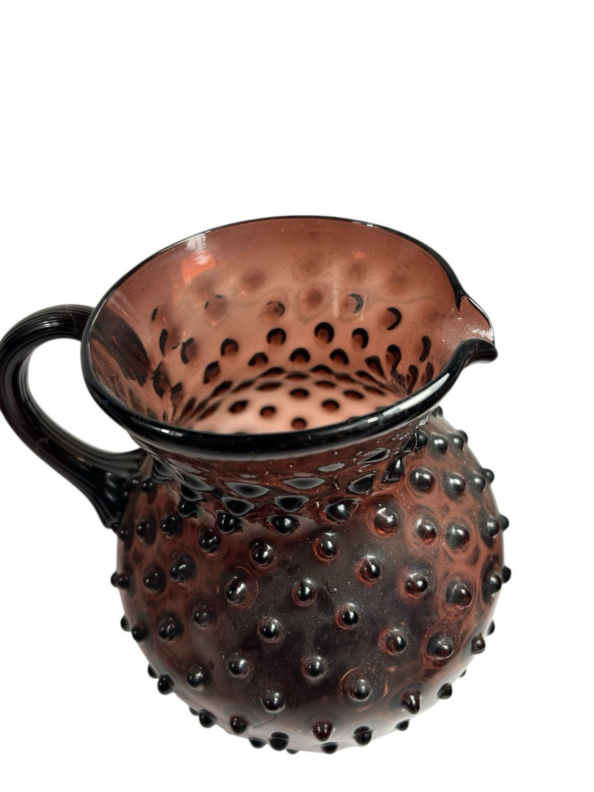 Antique Purple Amethyst Hobnail Handblown Pitcher & 6 Tumblers