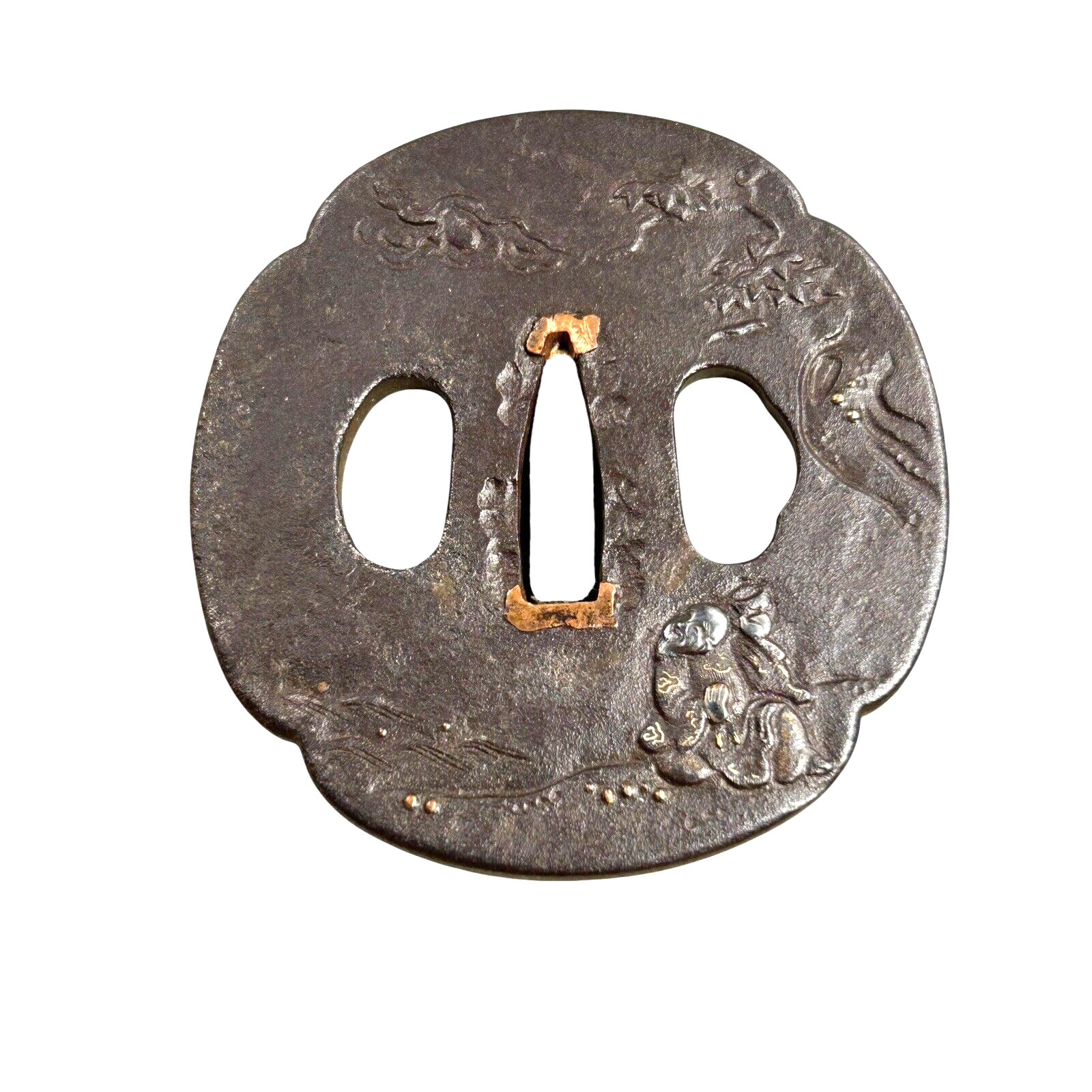 Antique Signed Japanese Handaka Sonja Rakan Tsuba - Edo Period