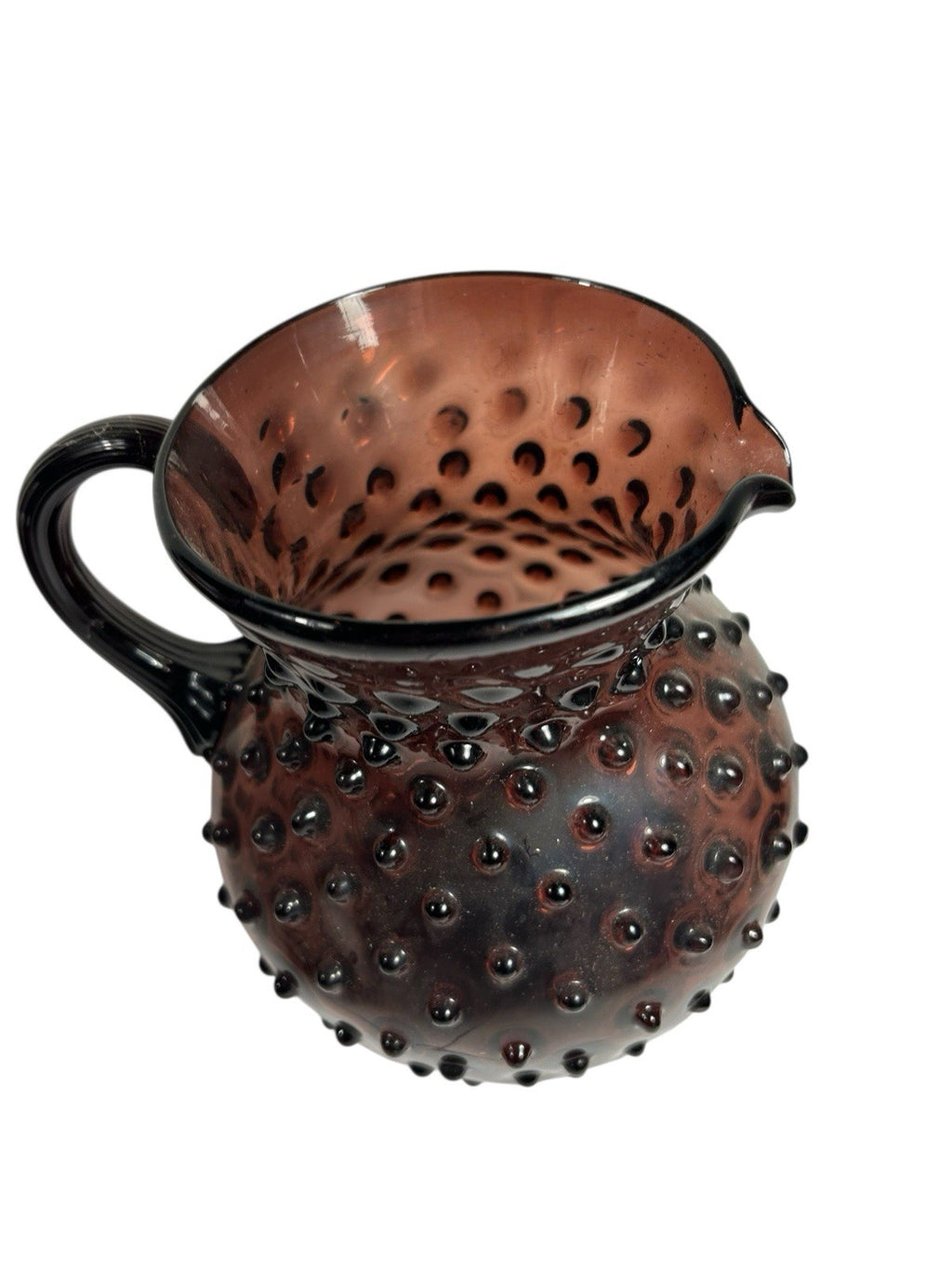 Antique Purple Amethyst Hobnail Handblown Pitcher & 6 Tumblers