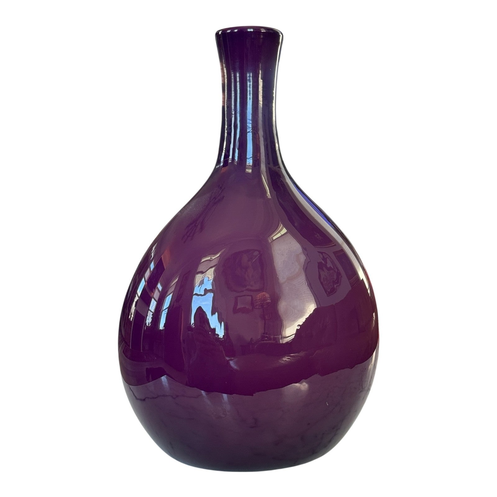 Vintage Handblown Studio Art Glass Purple & White Cased Vase - Double Walled