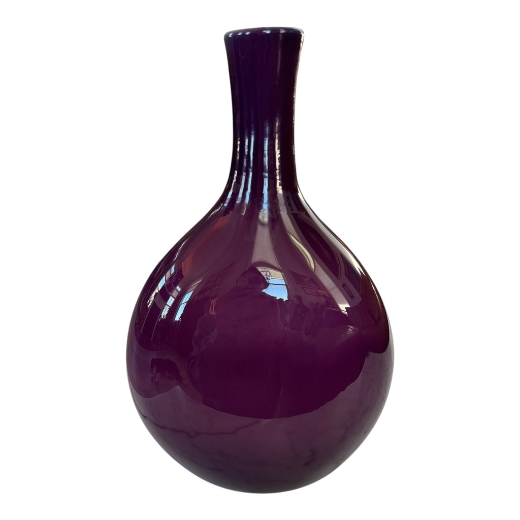 Vintage Handblown Studio Art Glass Purple & White Cased Vase - Double Walled