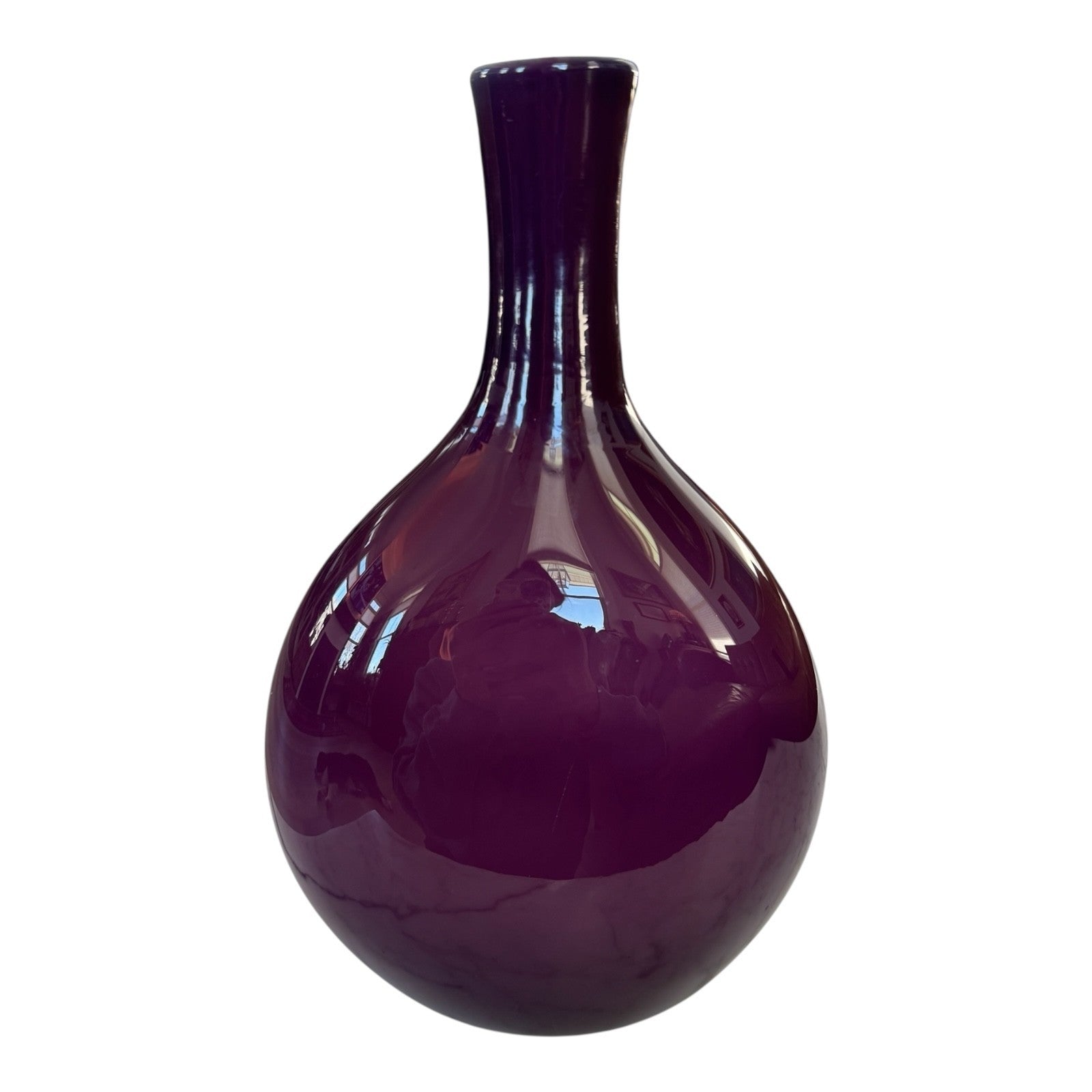 Vintage Handblown Studio Art Glass Purple & White Cased Vase - Double Walled