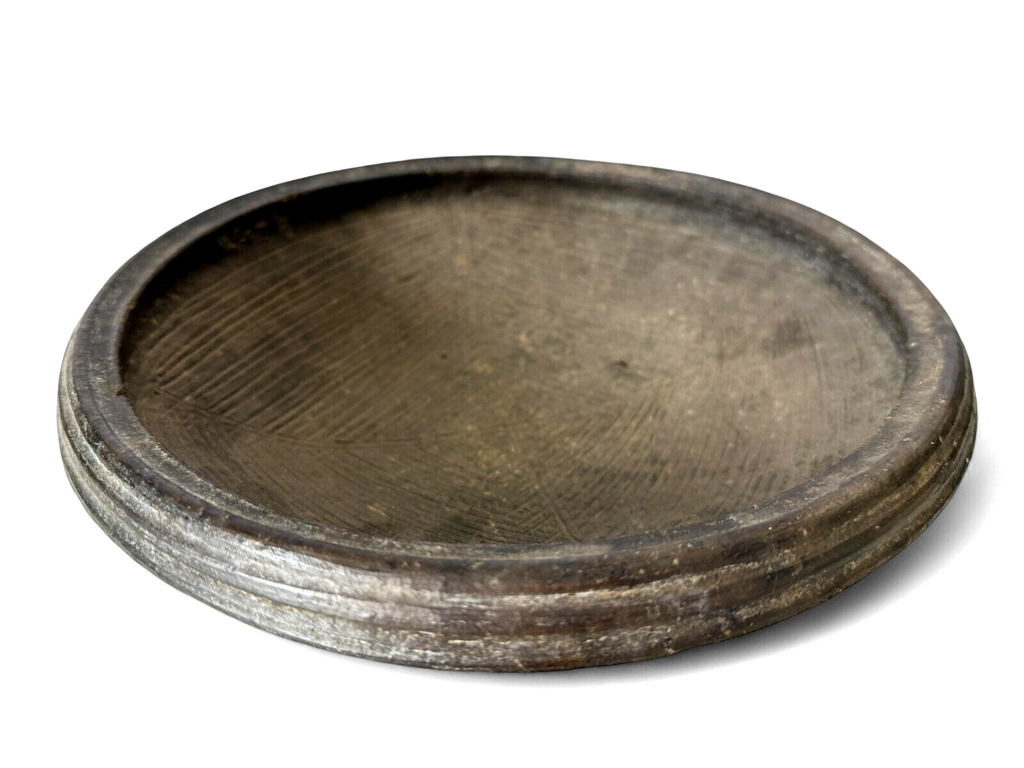 Antique Rustic Primitive Blackware Pottery Grinding Bowl