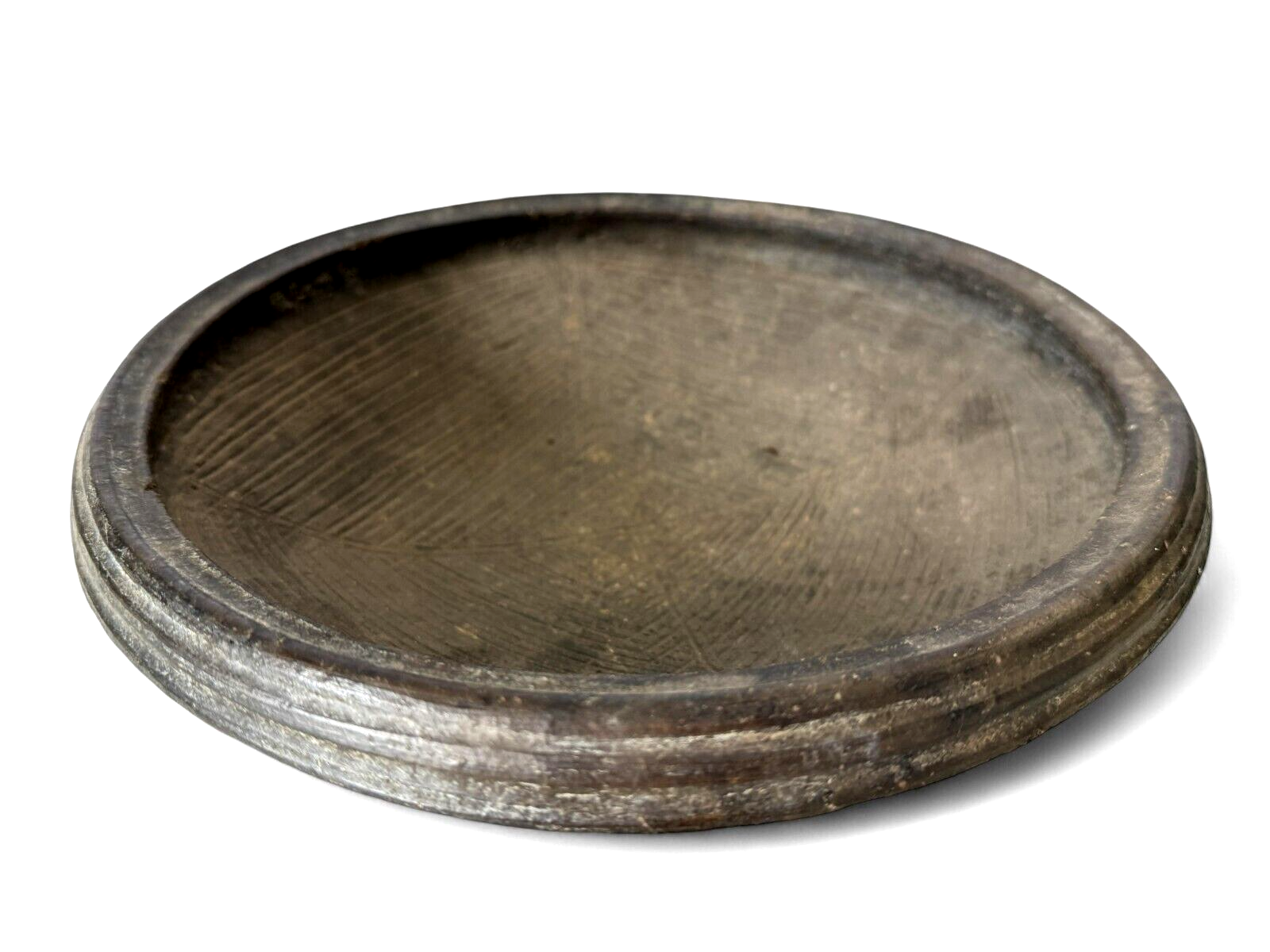 Antique Rustic Primitive Blackware Pottery Grinding Bowl