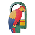 Antique Tall Stop-U-Door Hand Painted Wooden Parrot Doorstop with Cast Iron Base
