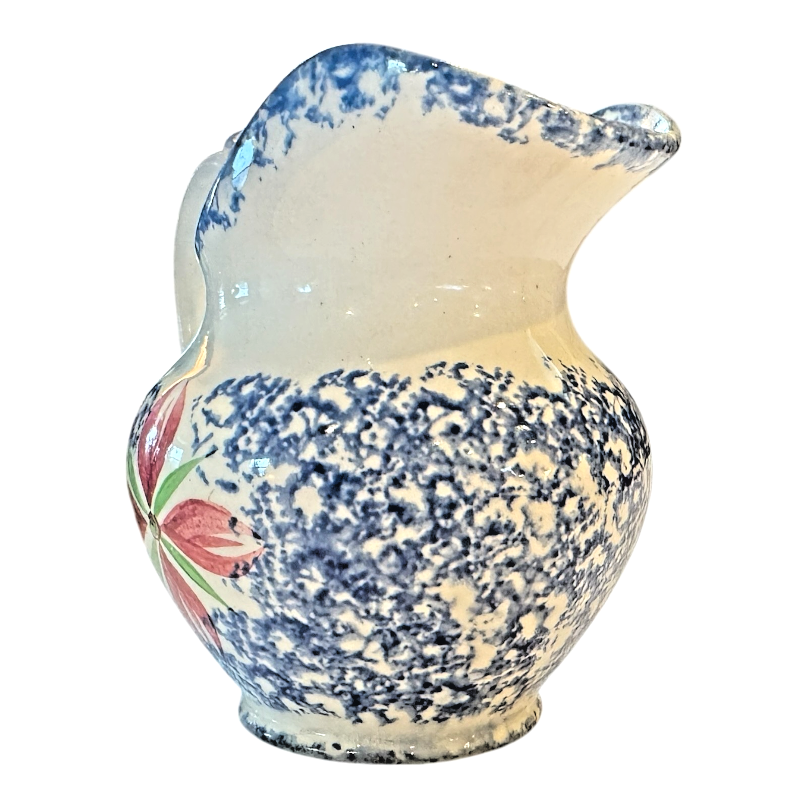 Antique Staffordshire Blue Spatterware Spongeware Creamer - Floral Design