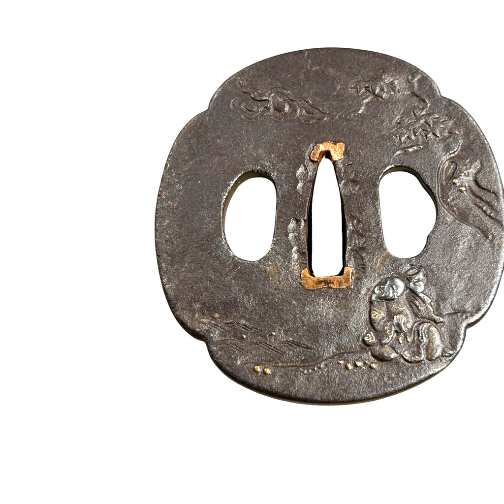 Antique Signed Japanese Handaka Sonja Rakan Tsuba - Edo Period