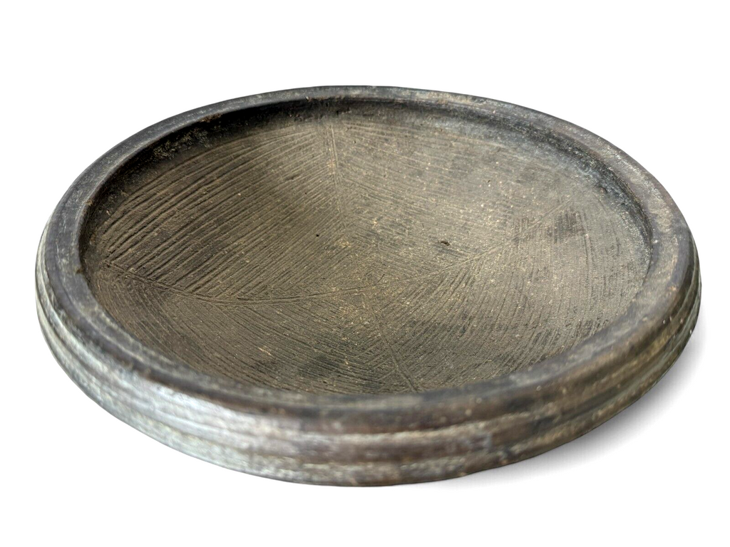 Antique Rustic Primitive Blackware Pottery Grinding Bowl