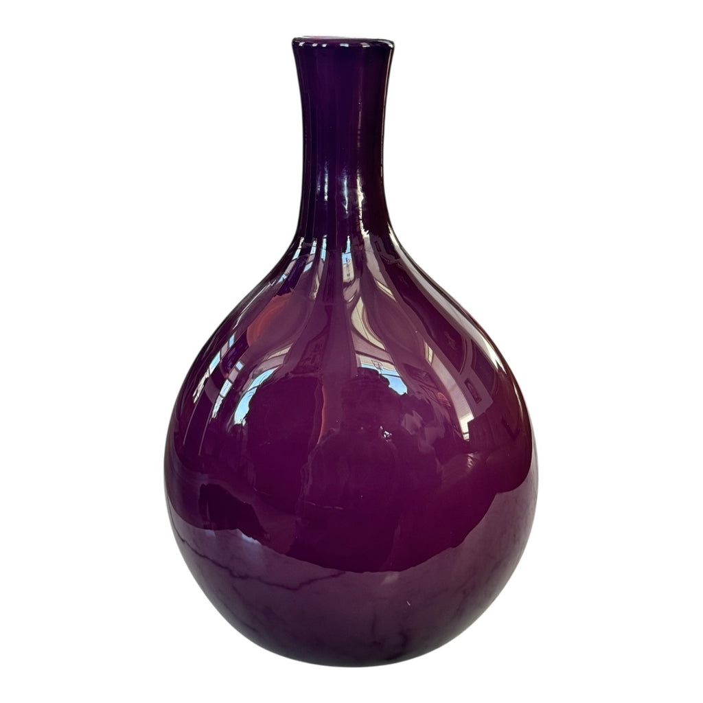 Vintage Handblown Studio Art Glass Purple & White Cased Vase - Double Walled