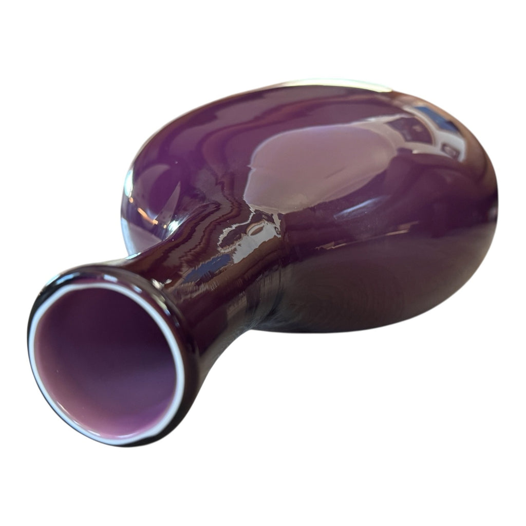 Vintage Handblown Studio Art Glass Purple & White Cased Vase - Double Walled