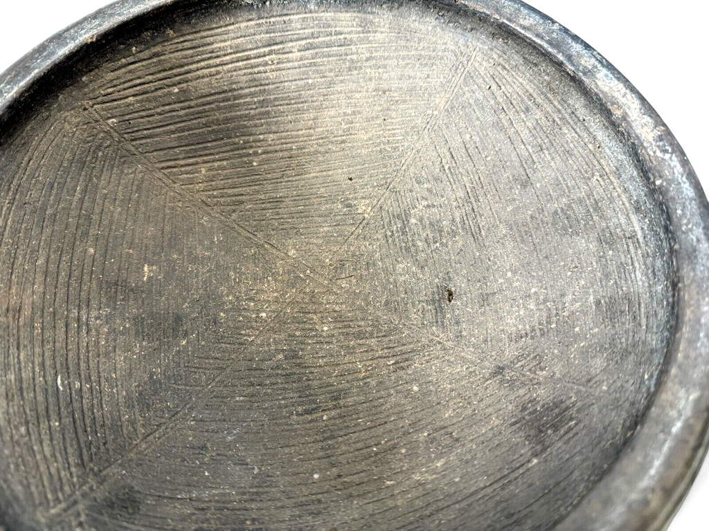 Antique Rustic Primitive Blackware Pottery Grinding Bowl