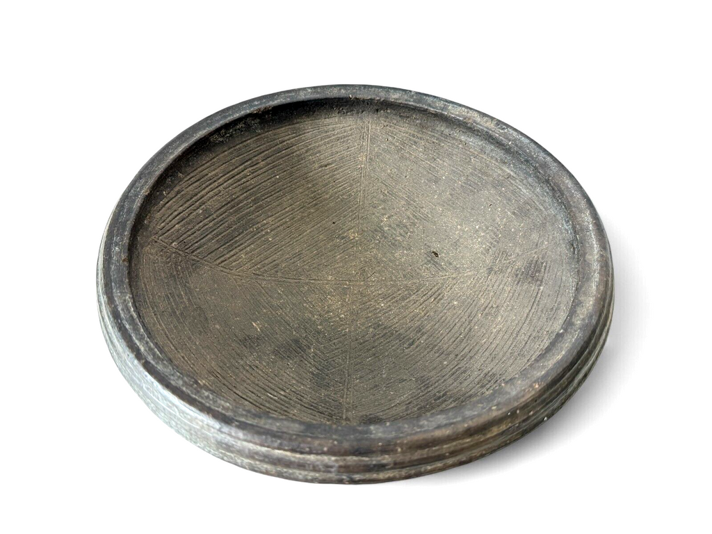 Antique Rustic Primitive Blackware Pottery Grinding Bowl