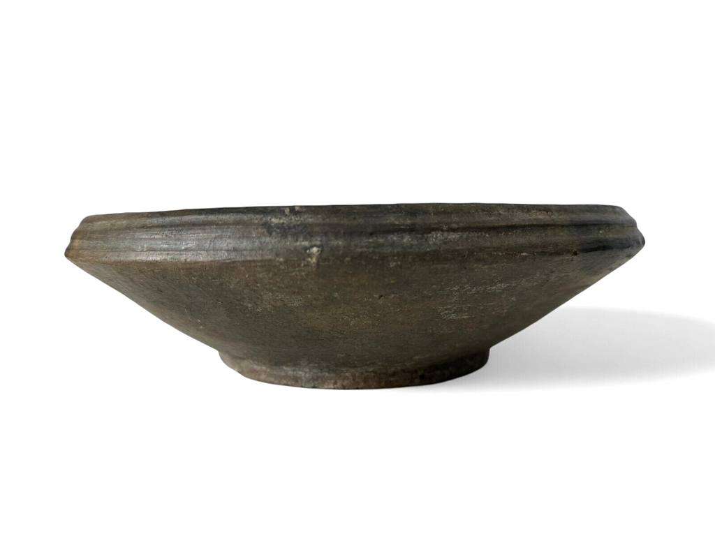 Antique Rustic Primitive Blackware Pottery Grinding Bowl
