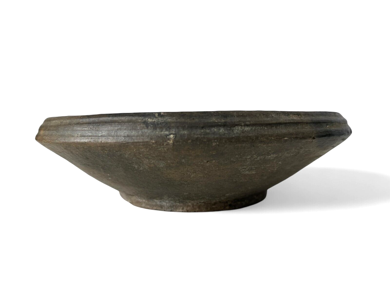 Antique Rustic Primitive Blackware Pottery Grinding Bowl