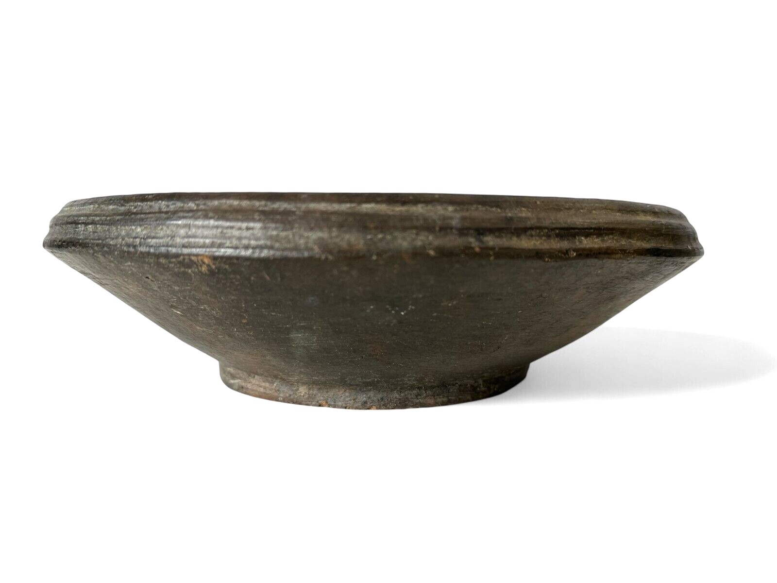 Antique Rustic Primitive Blackware Pottery Grinding Bowl