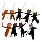 Vintage Japan Chenille Halloween Black Cat & Pumpkin Ornaments (Set of 12)