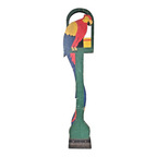 Antique Tall Stop-U-Door Hand Painted Wooden Parrot Doorstop with Cast Iron Base