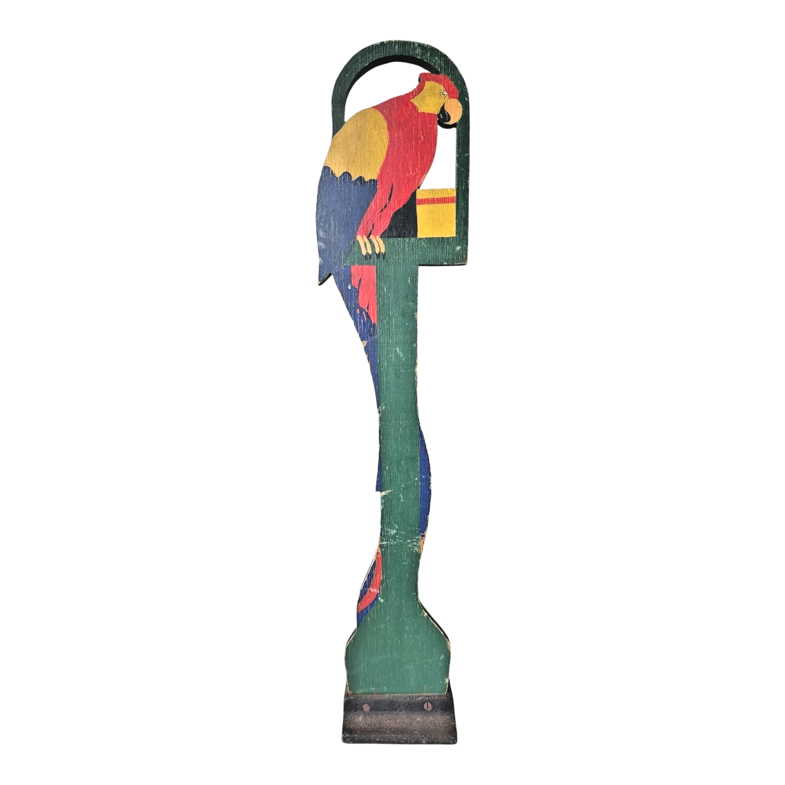 Antique Tall Stop-U-Door Hand Painted Wooden Parrot Doorstop with Cast Iron Base