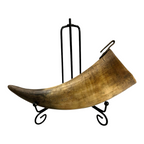 Antique Handmade Real Horn Drinking Cup with Iron Belt Hook