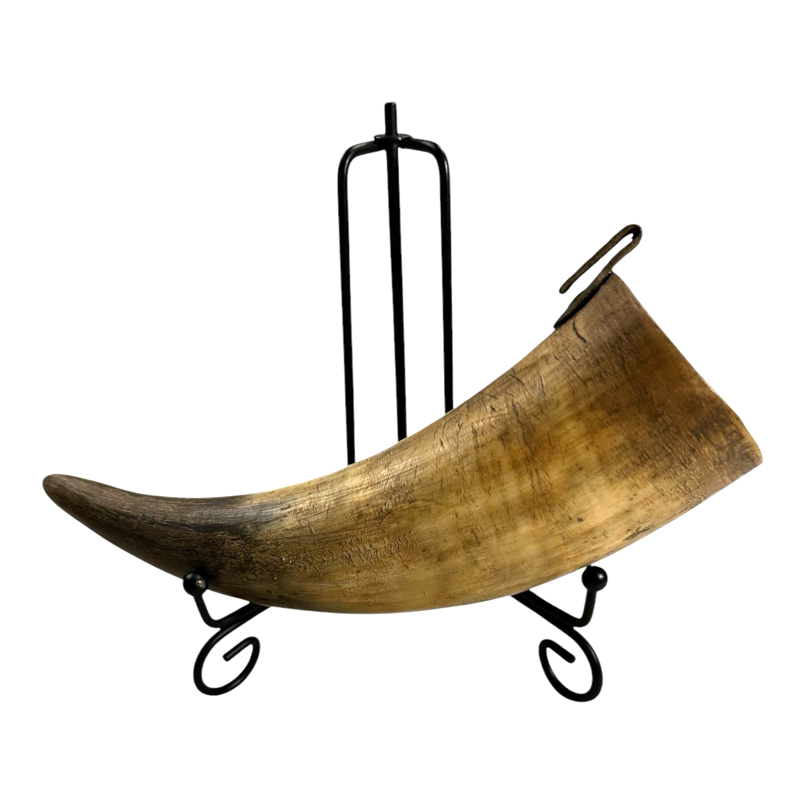 Antique Handmade Real Horn Drinking Cup with Iron Belt Hook