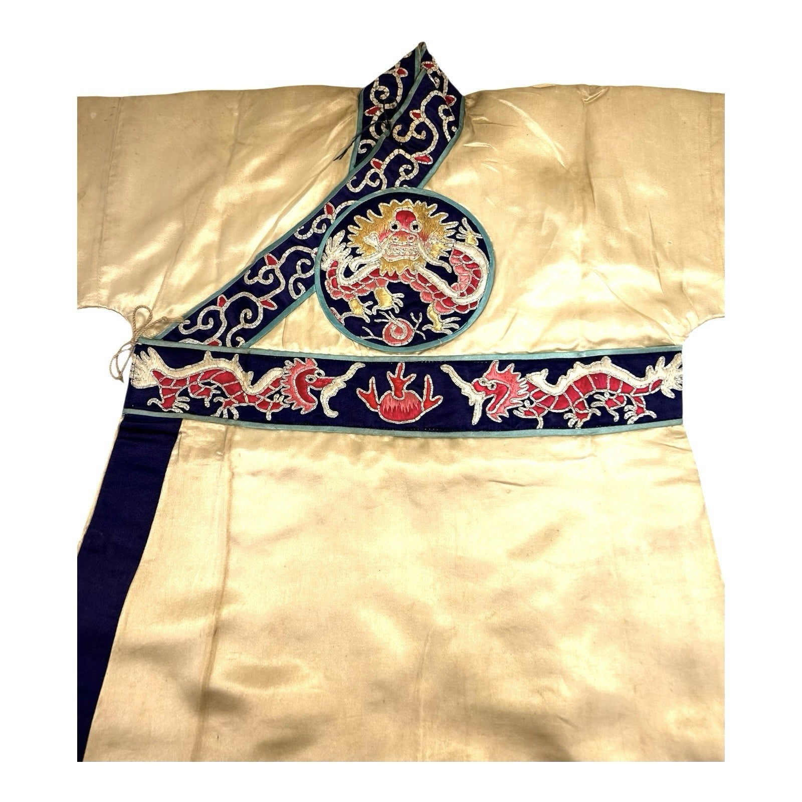 Antique Chinese Hand Embroidered Qing Dynasty Silk Dragon Themed Child's Robe