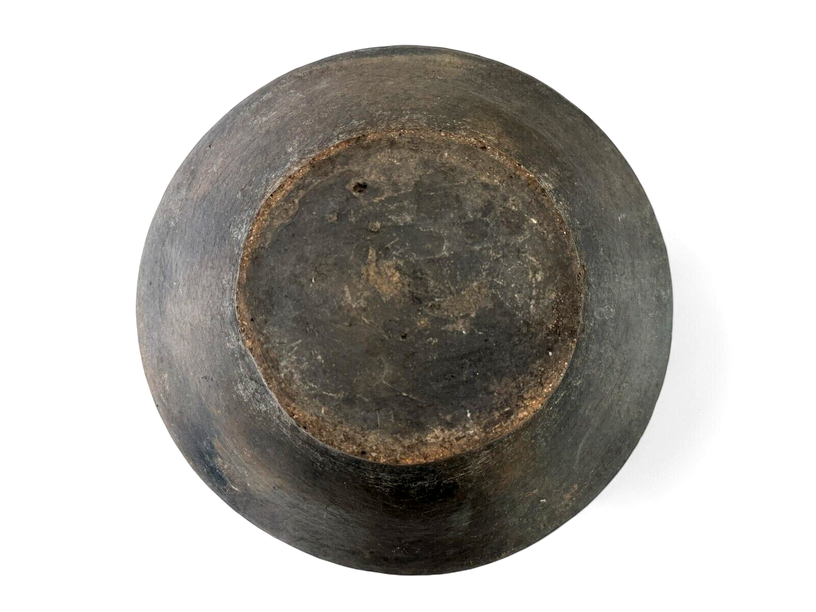 Antique Rustic Primitive Blackware Pottery Grinding Bowl