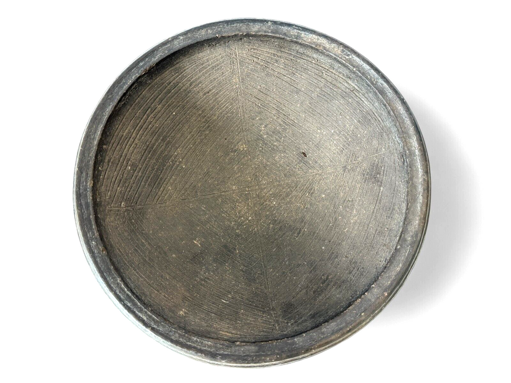 Antique Rustic Primitive Blackware Pottery Grinding Bowl