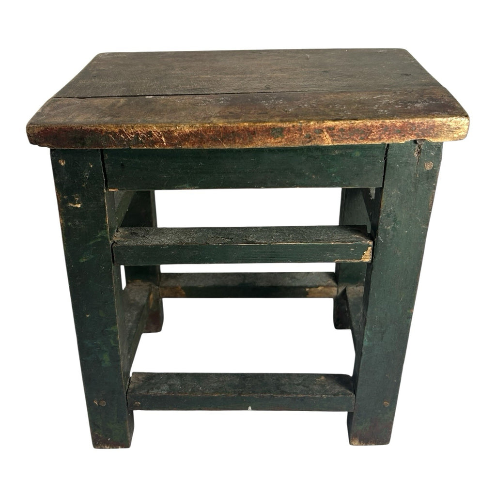 Antique Primitive Folk Art Farmhouse Green Painted Milking Stool