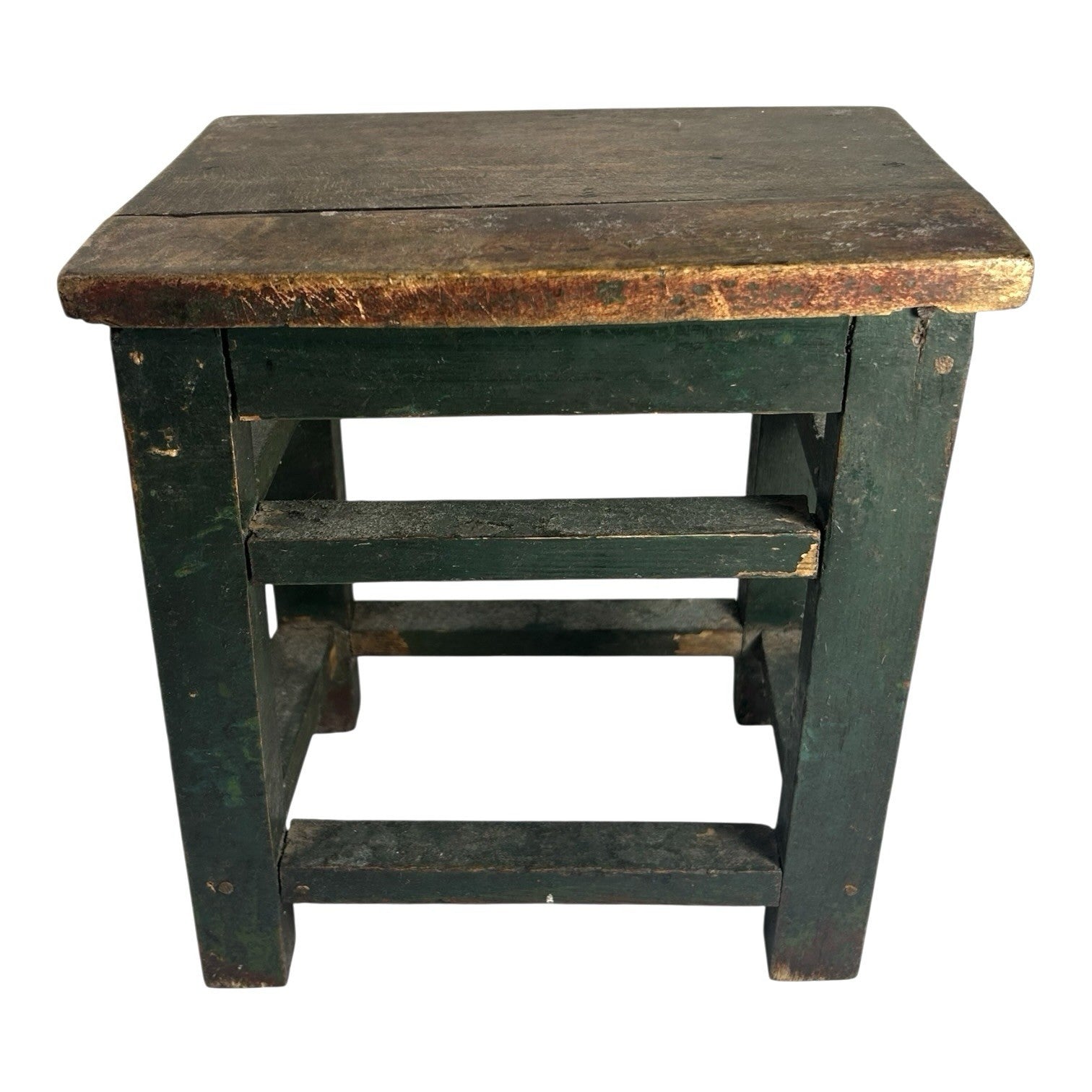 Antique Primitive Folk Art Farmhouse Green Painted Milking Stool