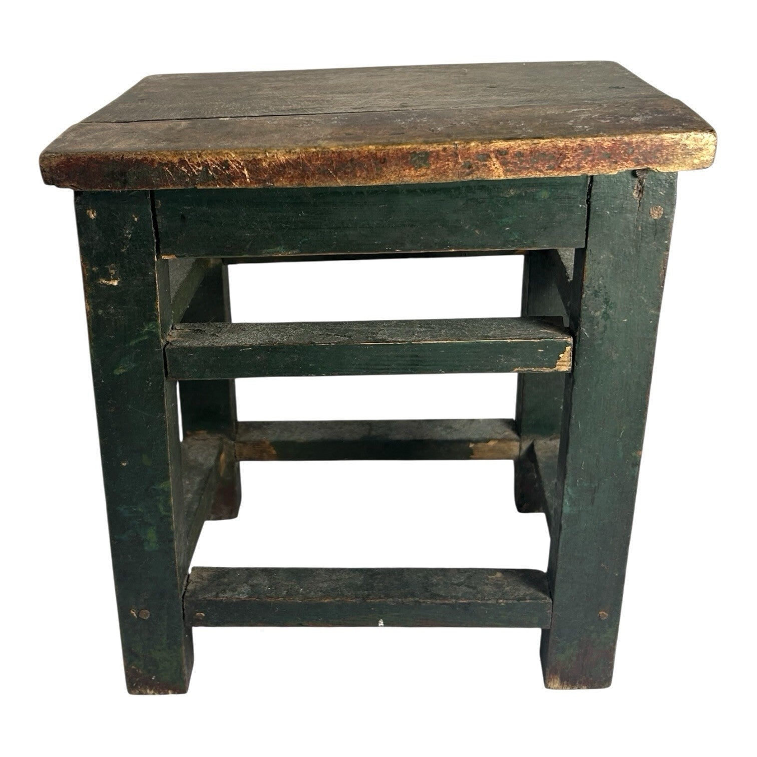 Antique Primitive Folk Art Farmhouse Green Painted Milking Stool
