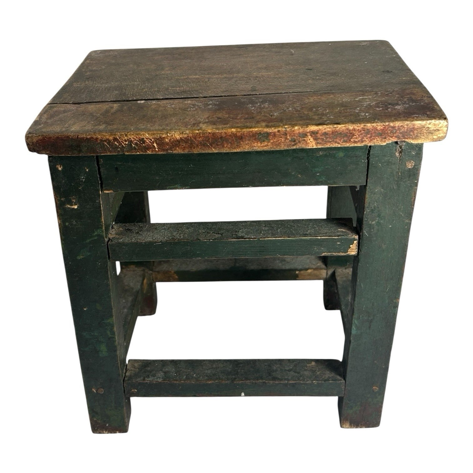 Antique Primitive Folk Art Farmhouse Green Painted Milking Stool