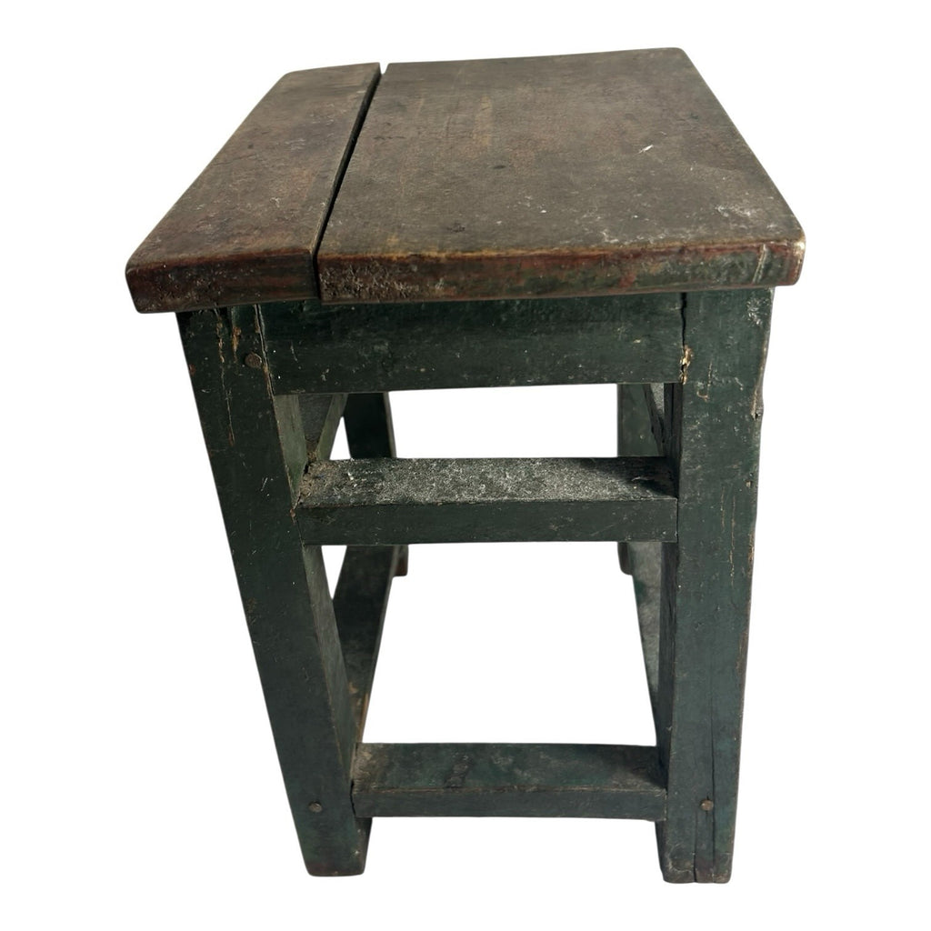 Antique Primitive Folk Art Farmhouse Green Painted Milking Stool