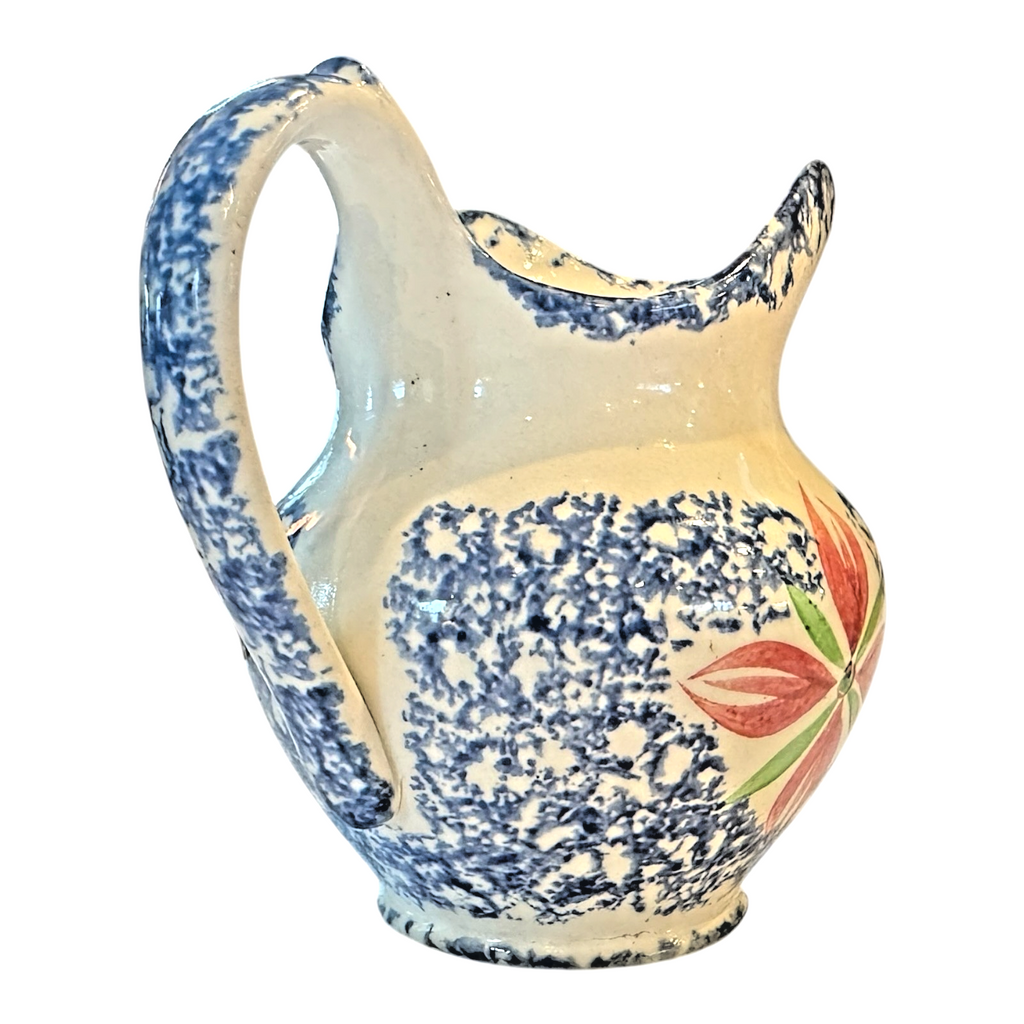 Antique Staffordshire Blue Spatterware Spongeware Creamer - Floral Design